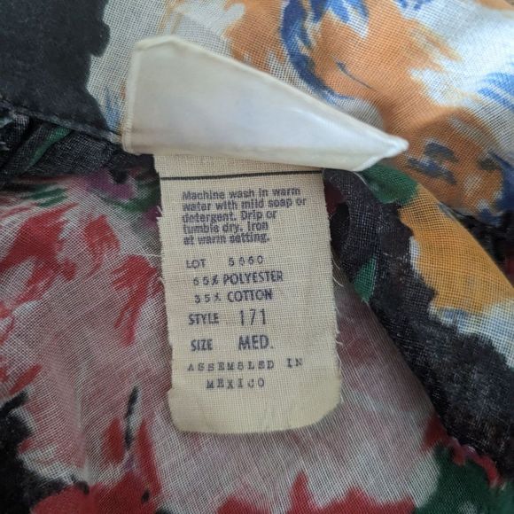 Floral gauzy vintage tie neck peter pan collar blouse M - Picture 14 of 15